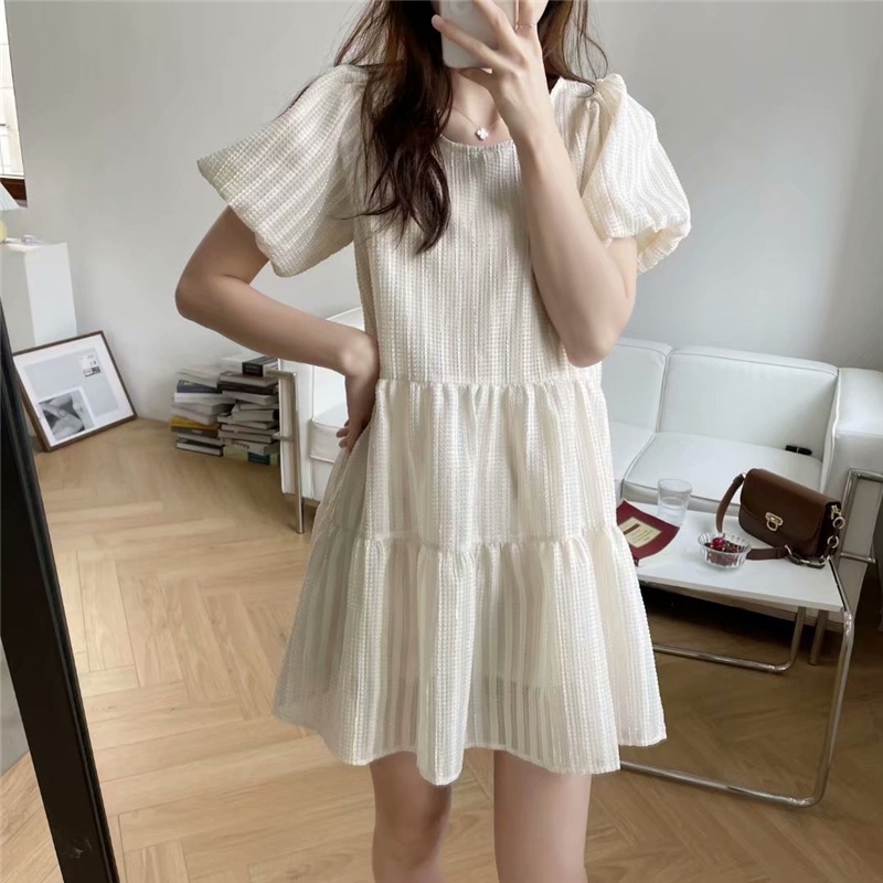 Xiaozhainv Đầm Tay Ngắn Màu Trắng Thời Trang Mùa Hè Cho Phái Nữ