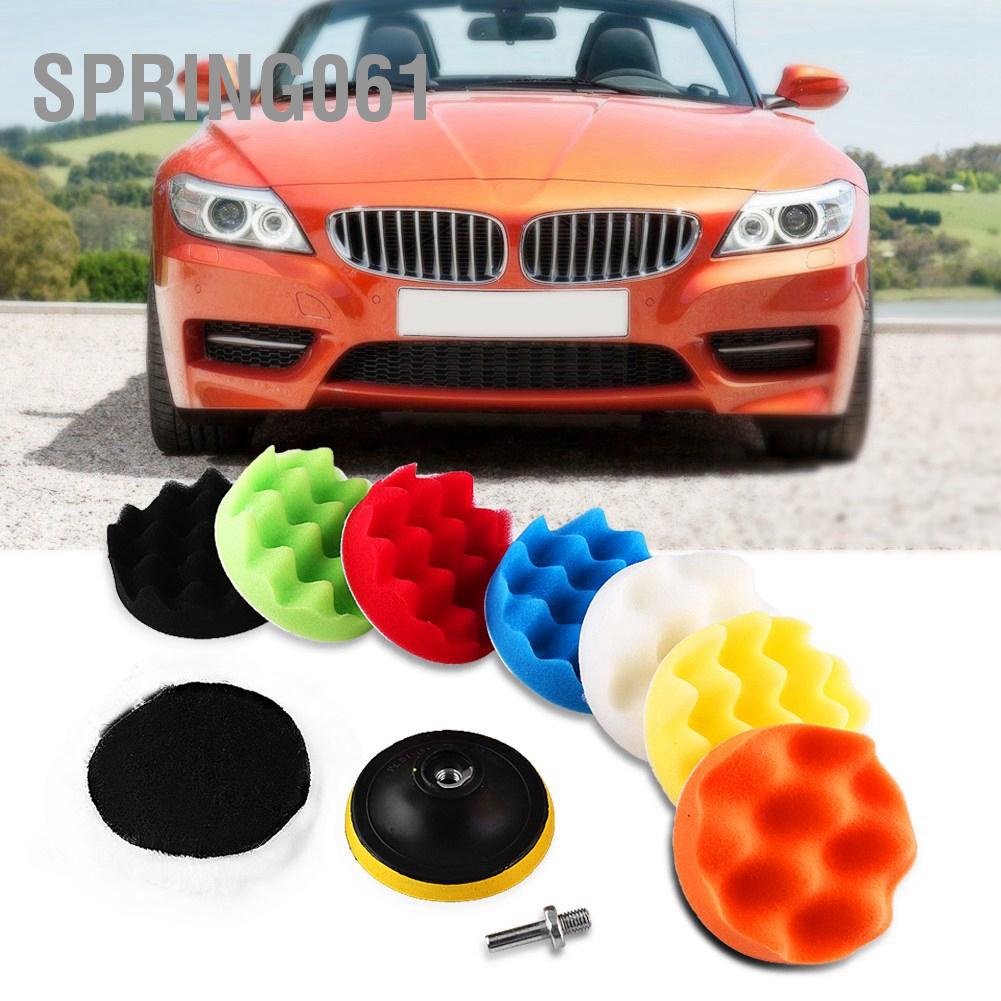 Spring061 10Pcs Sponge Polishing Buffing Waxing Pad Kit For Car Polisher Buffer With Drill Adapter