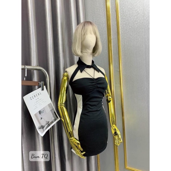 Đầm Body Phối Viền Cổ Bẻ sẵn mút