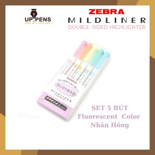 Set 5 bút highlight hai đầu Zebra Mildliner Double-Sided Highlighter – 5 Fluorescent Color Set (Nhãn Hồng)