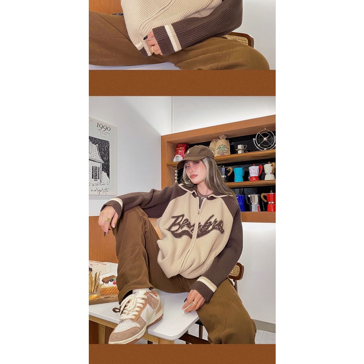 Áo Khoác Cardigan Dệt Kim Cổ POLO Dáng Rộng Thời Trang Thu Đông Mỹ 2022 Cho Nữ