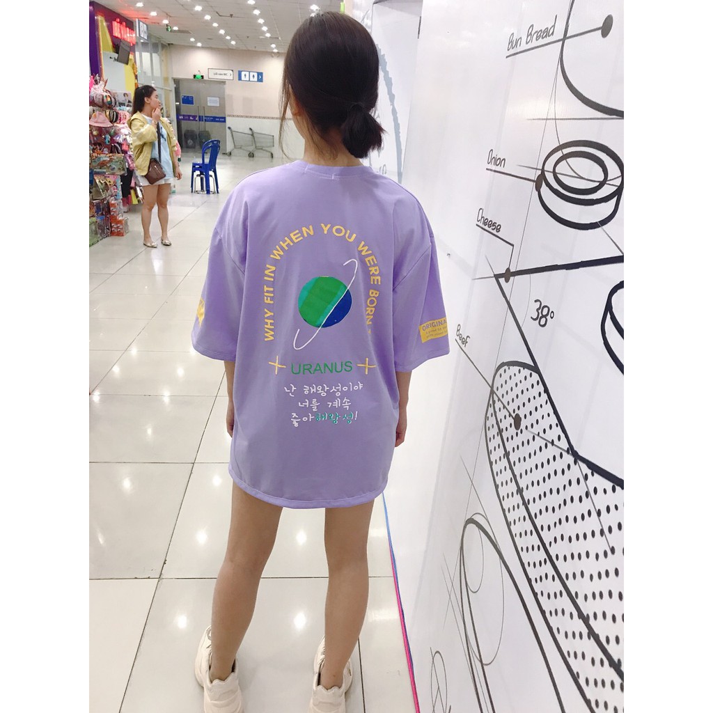 Áo thun nam nữ tay lỡ form rộng màu tím Ura.nus Global cao cấp Freesize 40-65Kf BK58