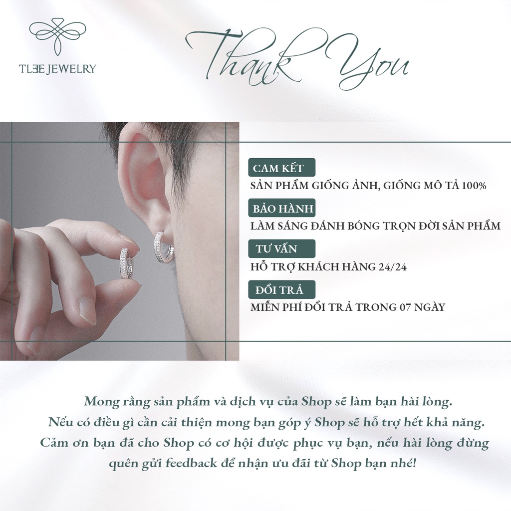 Khuyên tai bạc unisex TLEE nạm đá tròn bản to sang trọng NCJ B0138