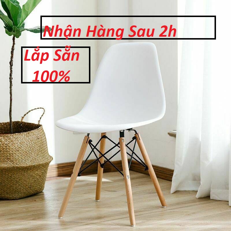 Ghế Làm Việc Văn Phòng Mặt Nhựa Chân Gỗ Decor Phòng Khách Nhập Khẩu EAMES Đủ Màu ( LỖI 1 ĐỔI 1 )