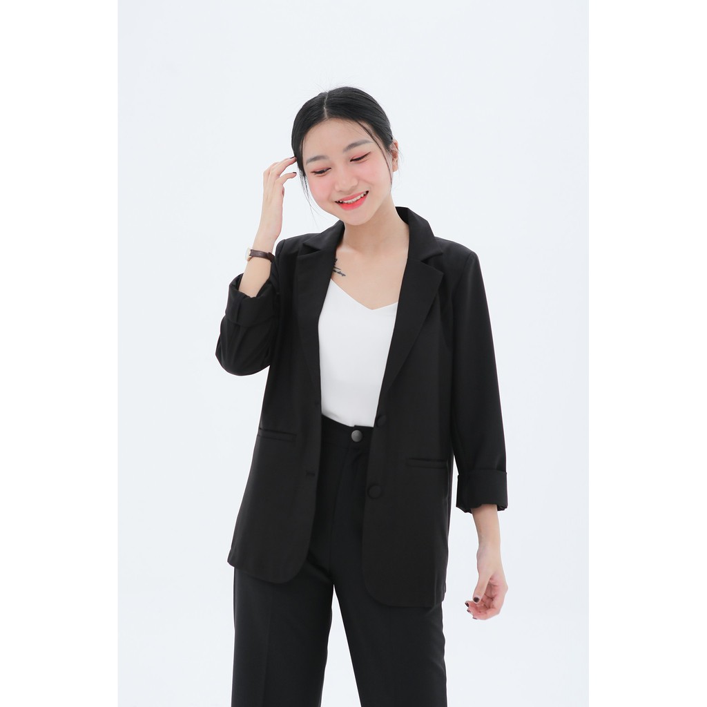 Áo vest nữ blazer KHÀN màu đen tà bầu basic áo khoác công sở tay dài 1 lớp phong cách Hàn Quốc