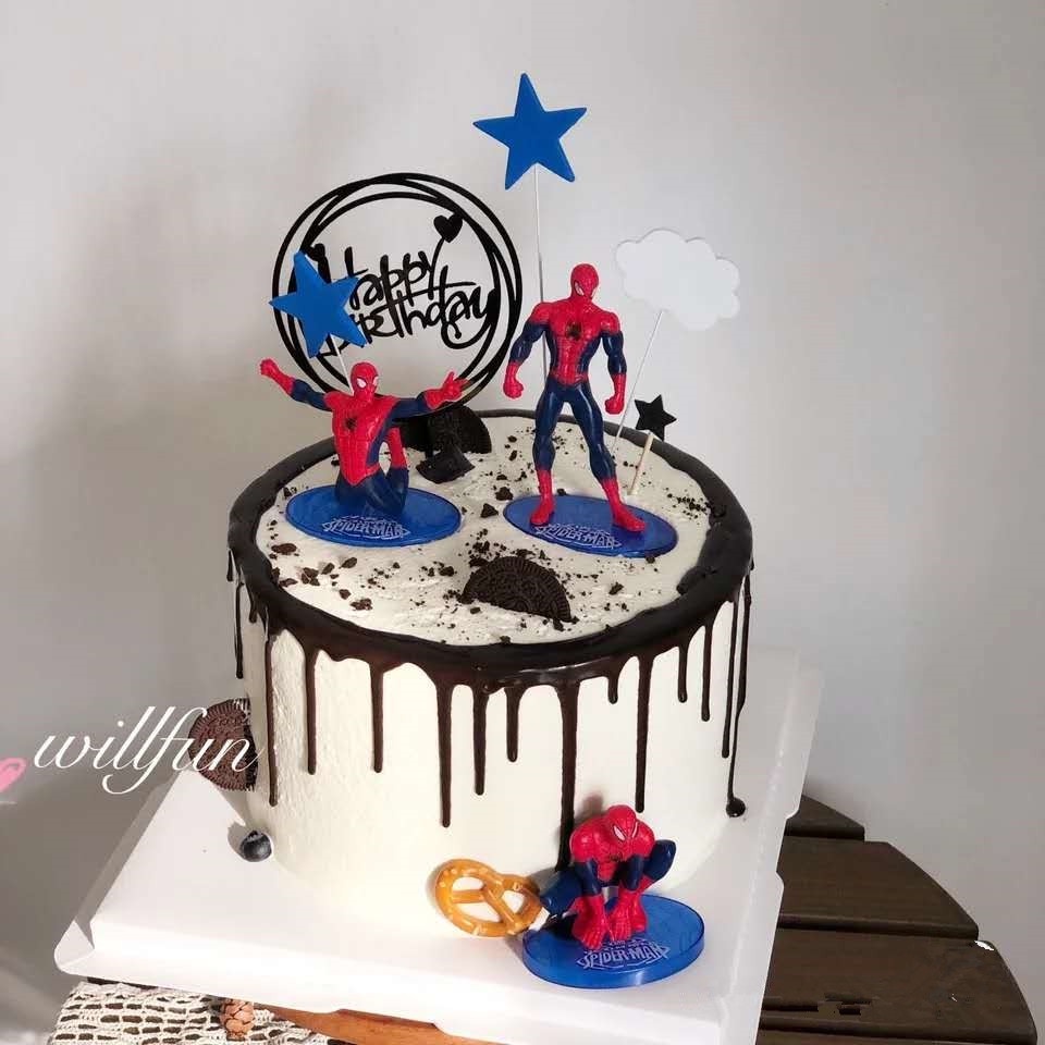 Set Người Nhện Spider Man nhựa nhẹ trang trí bánh kem, phụ kiện sinh nhật, đồ trang trí bánh sinh nhật