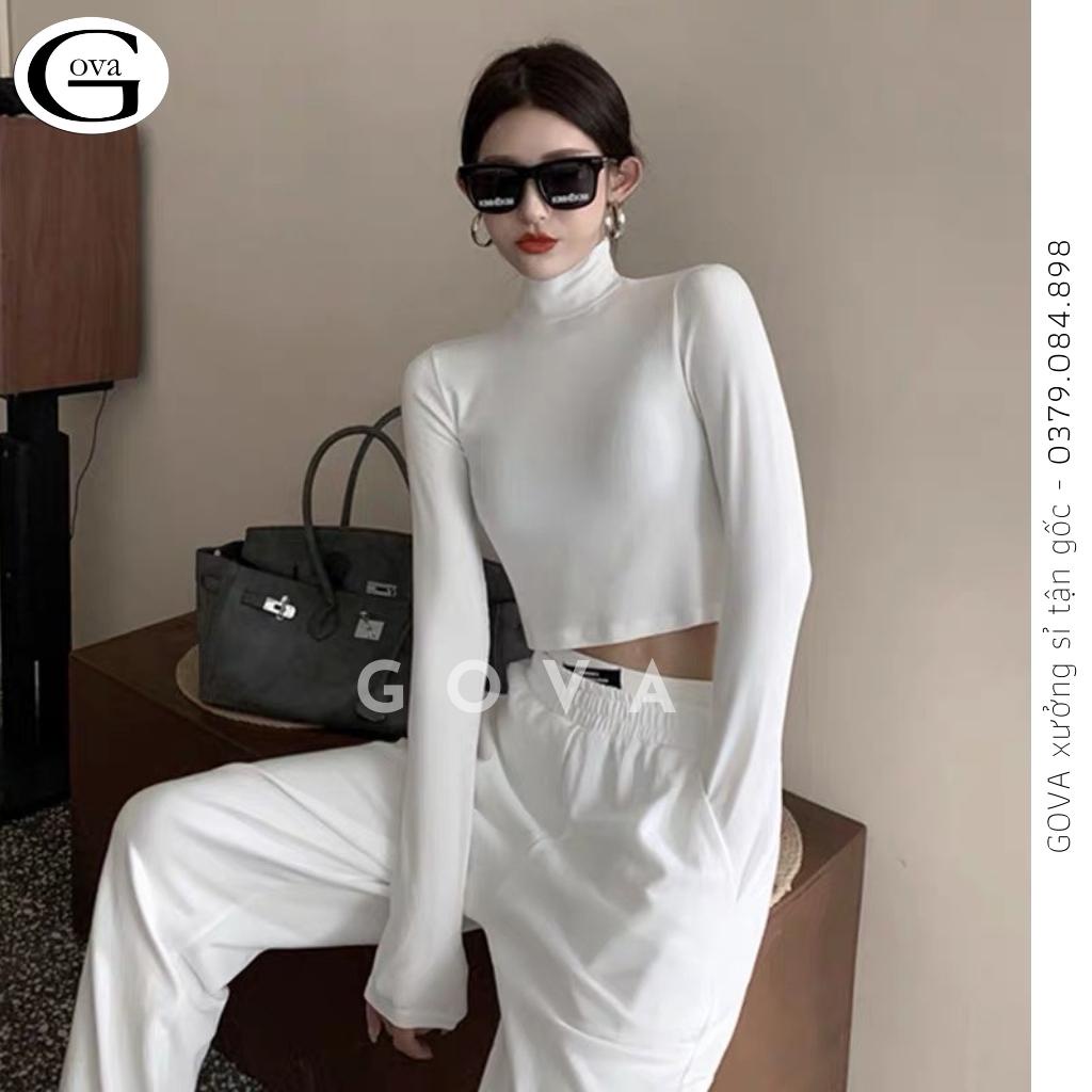 Áo Croptop TAY DÀI CỔ LỌ Thun Borip Kiểu Sexy Nữ, Áo Thun Ôm Body Đẹp GOVA