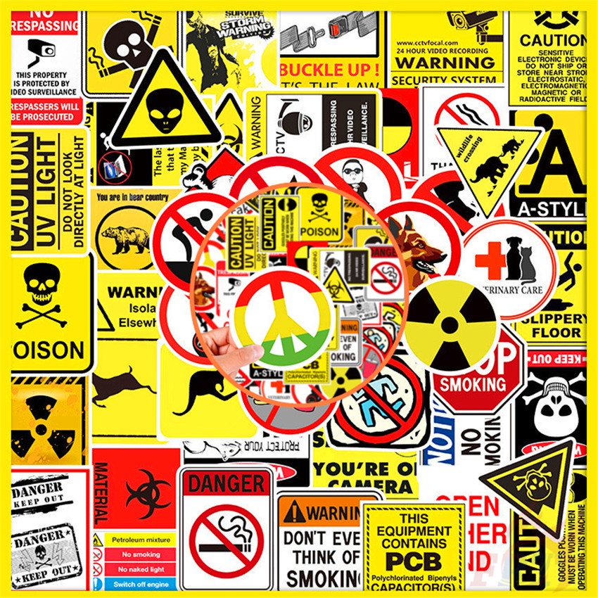 Bộ 50 Cái ❉ 02 Sticker Cảnh Báo Dán Cảnh Báo ❉ Miếng Dán Chống Thấm Nước Thời Trang