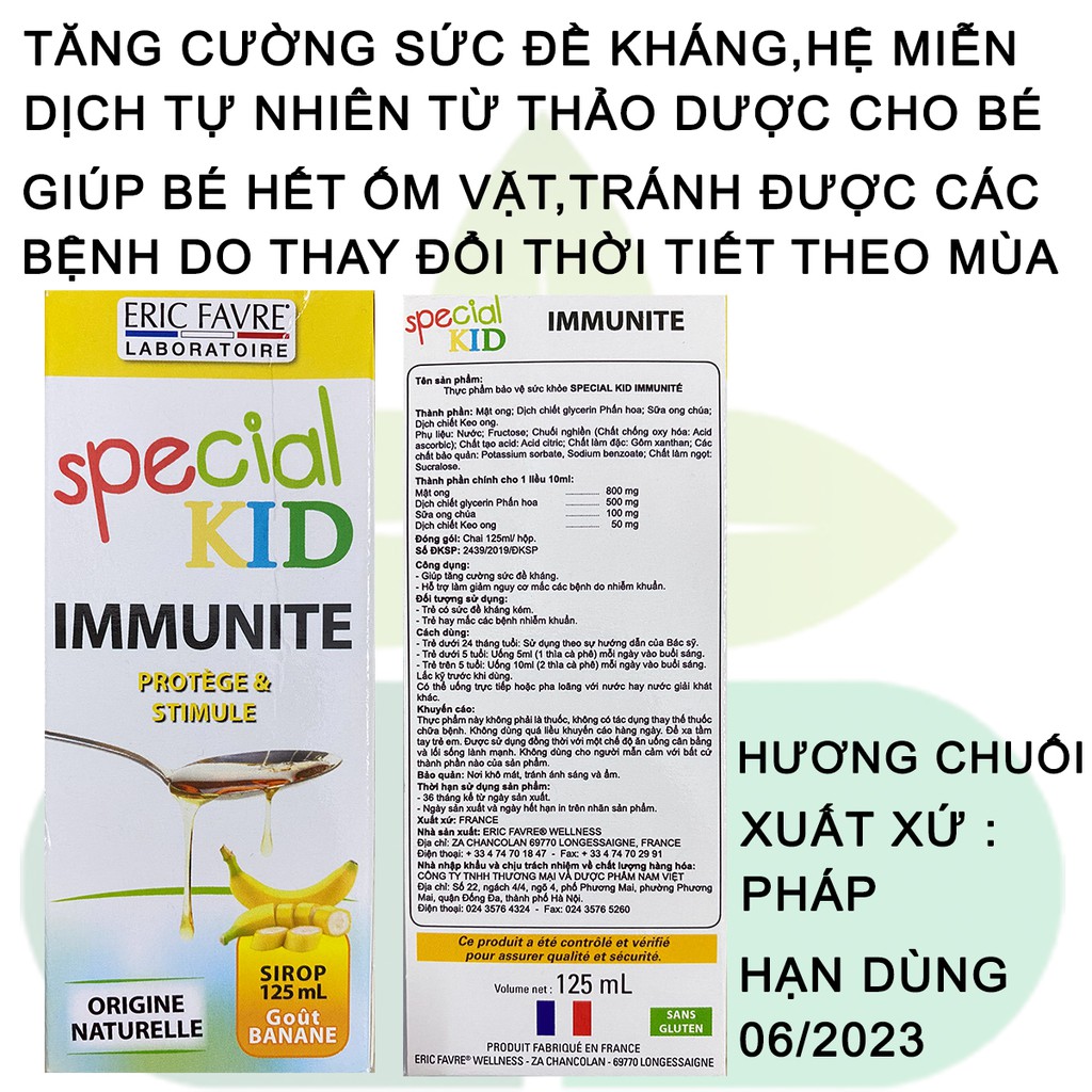 Special Kid Immunite Tăng Cường Sức Đề Kháng,Hệ Miễn Dịch Từ Thảo Dược An Toàn Cho Bé.Pháp