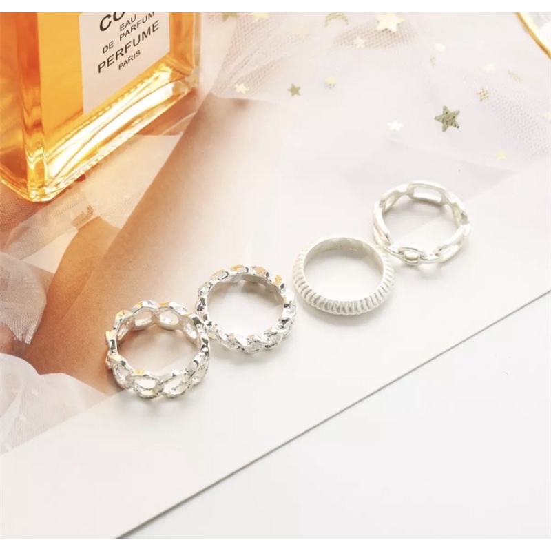 (Kèm hình thật) Set nhẫn 4 chiếc màu bạc