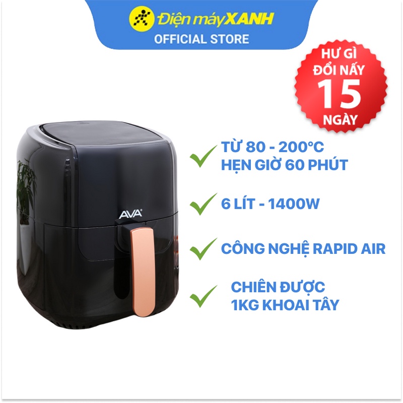 [Mã ELHADEV giảm 4% đơn 300K] Nồi chiên không dầu Ava BF502A 6 lít Công suất 1400W BH 12 tháng, Chính hãng