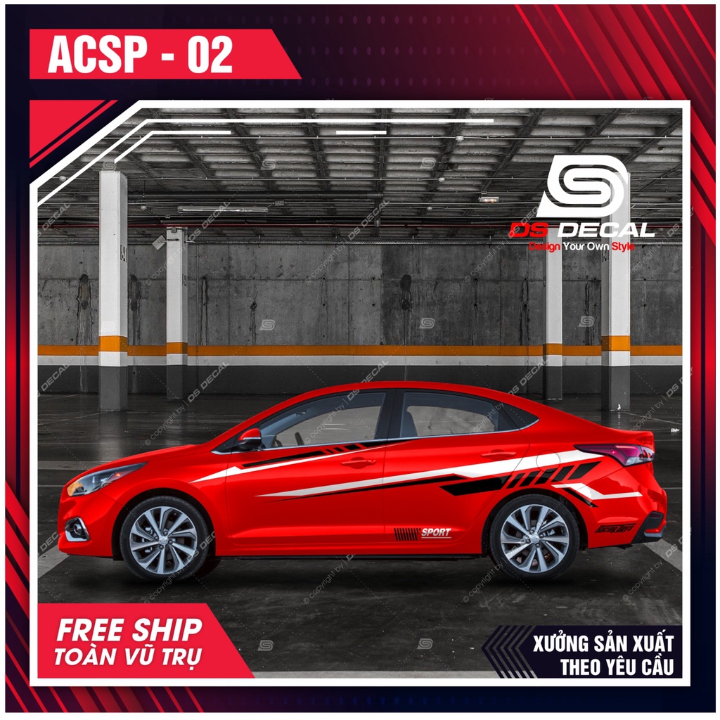 Tem dán xe ô tô Accent - 07, Sticker trang trí xe ô tô, decal dán xe ô tô PVC chống nước - DSDECAL
