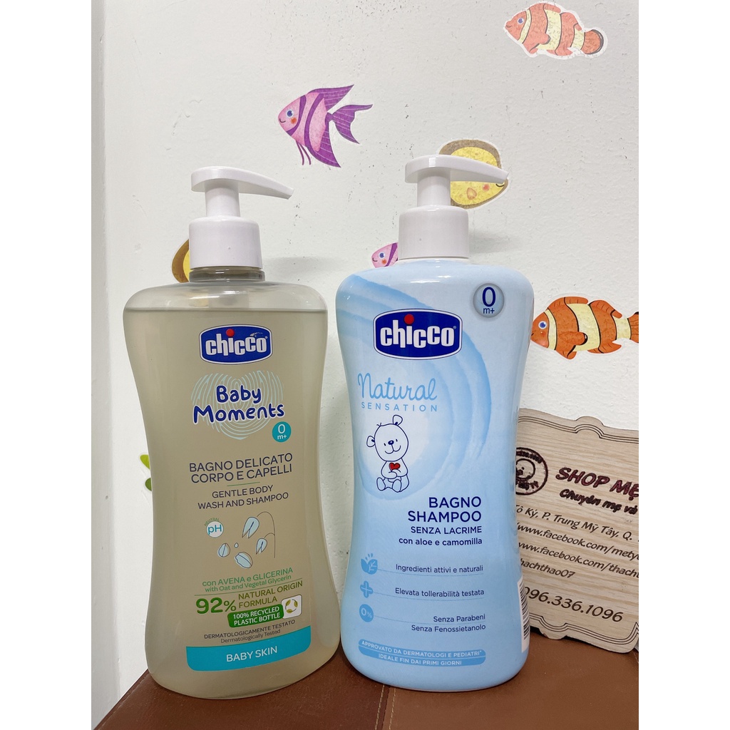 [Nội địa Ý] Sữa tắm gội Chicco 500ml cho bé chiết xuất từ yến mạch/ hoa cúc/ nha đam cho bé 0M+