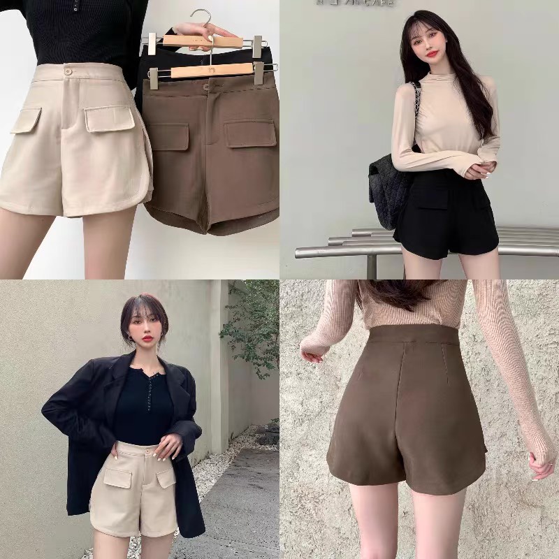 Quần sooc cạp cao cao cấp ống rộng dáng váy 2 lớp Trendy