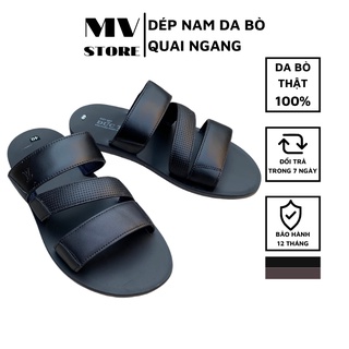 Dép nam da bò cao cấp, dép nam quai ngang đế cao su đúc đế bằng DT10