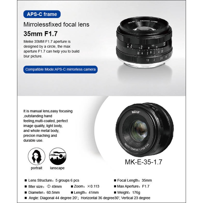 [CÓ SẴN] Ống Kính Meike 35mm F1.7 - Lens đa dụng dùng cho Sony E, Fujifilm, Canon EOS-M và Panasonic Olympus M43