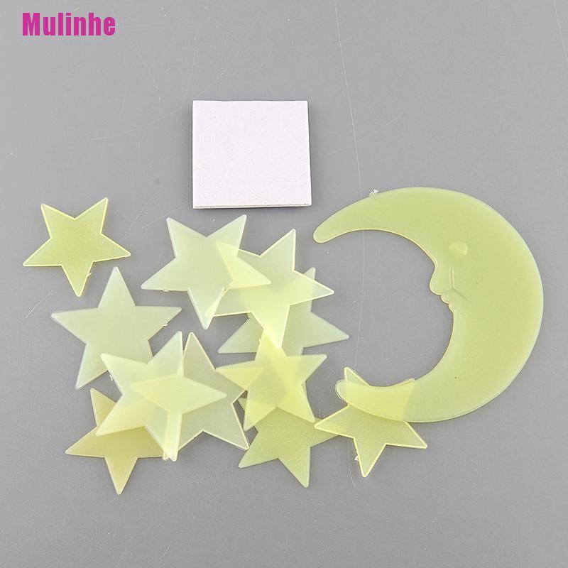 [Mulinhe] Sticker Dán Tường Bằng Nhựa Dạ Quang Hình Trăng Sao Hoạt Hình Trong Bóng Tối Cho Trẻ Em