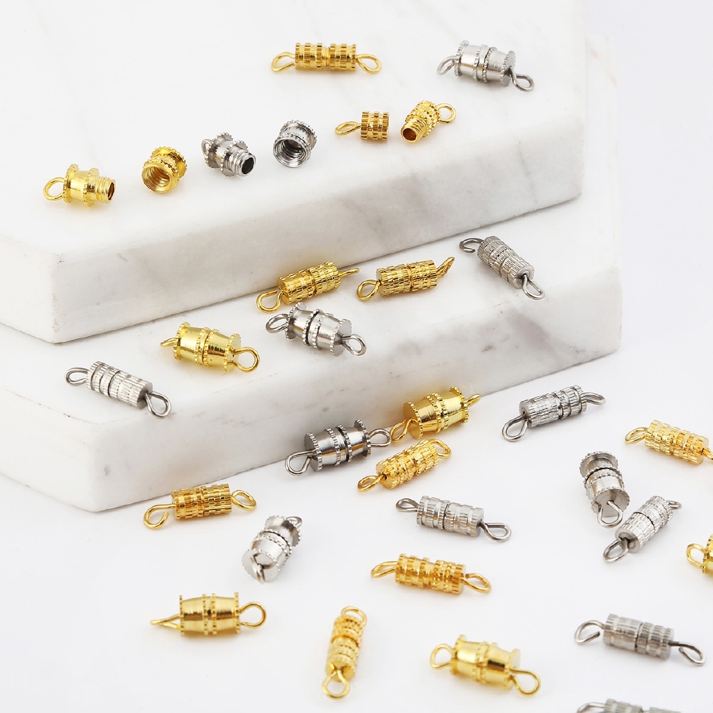 Bộ 10 khóa cài hình trụ màu vàng/ bạc dành cho làm trang sức DIY