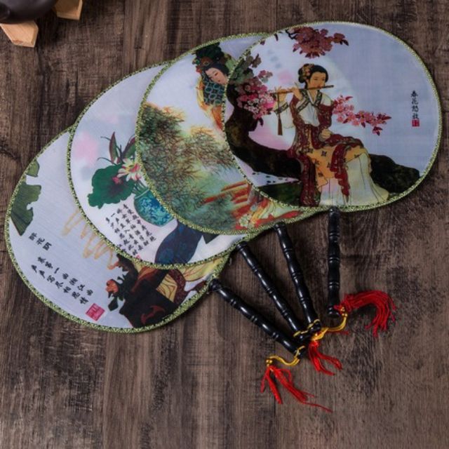 Quạt Cổ Trang Trung Quốc, Quạt Tròn Cán Nhựa Phong Cách Cổ Trang