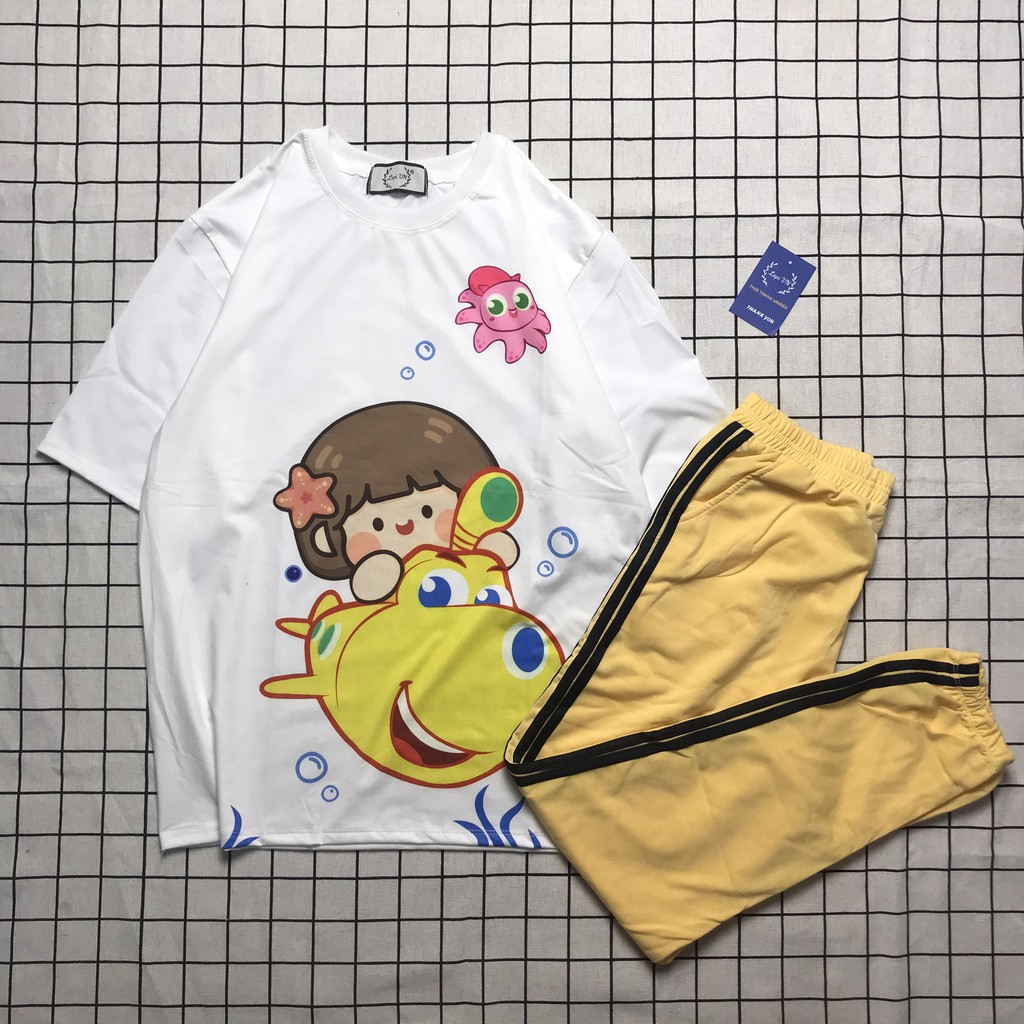 Đồ Bộ Quần Dài Jogger Áo Thun Baby Shark Lapi VN Thoáng Mát, Freesize, Form Rộng Unisex