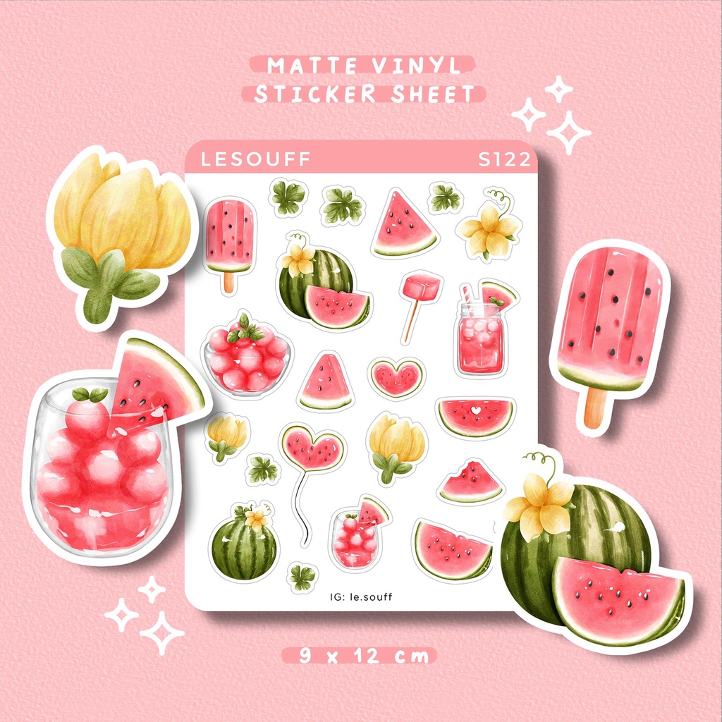 S122- Sticker tráng miệng dưa hấu, bullet journal, hình dán sổ tay dễ thương - Lesouff