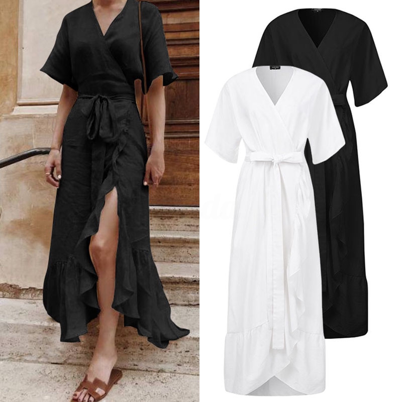 Đầm VONDA Tay Ngắn Phối Bèo Thiết Kế Lệch Tà Sành Điệu | BigBuy360 - bigbuy360.vn