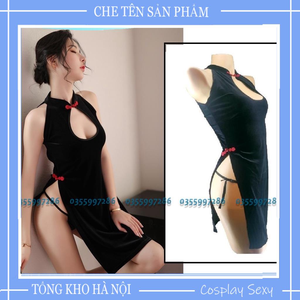 Bộ Đồ Ngủ Cosplay Cô Gái Thượng Hải. Váy Ngủ Sườn Xám Nhung Cao Cấp Hờ Lưng - Sexy Sleepwear Code: SXN1750