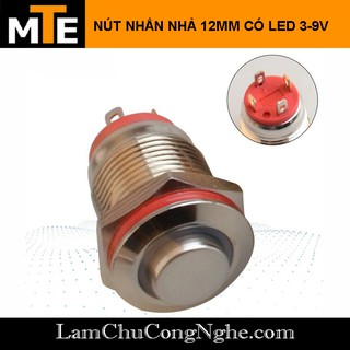 Nút nhấn nhả chống nước 12mm có LED XANH, ĐỎ 12mm 3-9V