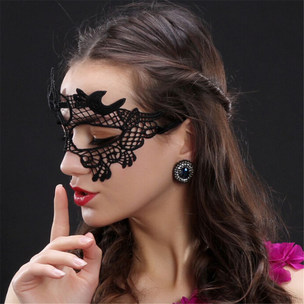 CONOPERY Bịt mắt ren che nửa mặt màu đen phong cách gothic hóa trang halloween dành cho nữ