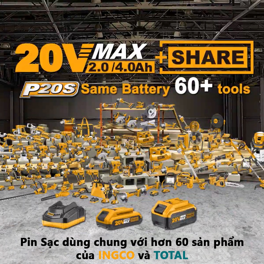Bộ máy máy khoan pin 3 chức năng INGCO CIDLI200215, máy khona búa pin 20V kèm theo 2 pin, 1 củ sạc 2h, vali đựng đẹp