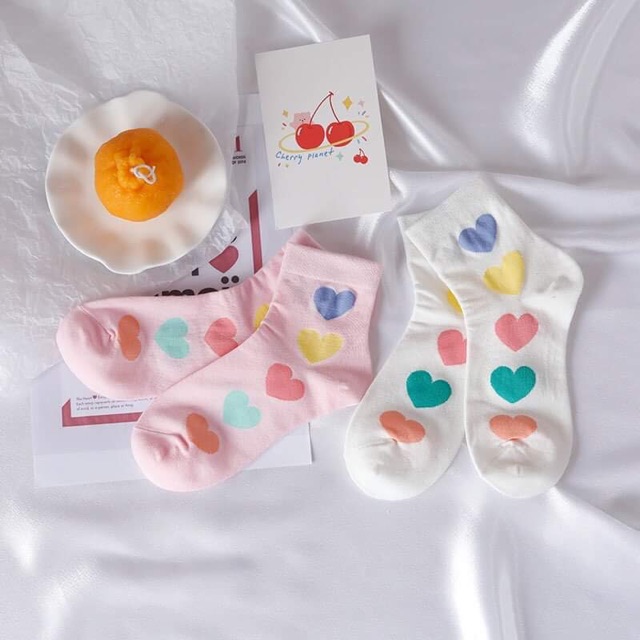 ❤️🧡Tất nữ cao cổ hoạ tiết trái tim mầu sắc