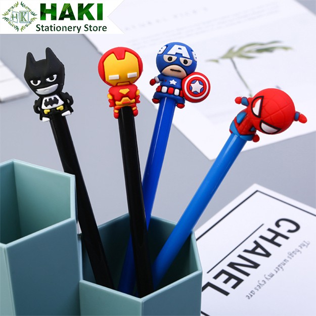 Bút bi cute mực gel siêu anh hùng HAKI, bút bi nước mực đen ngòi 0.5mm nhiều màu dễ thương B16