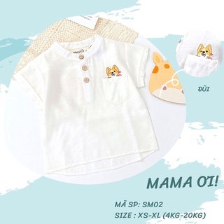 SM02 Áo sơ mi cộc tay cho bé thêu hình cún vàng  cho bé từ 0-3 tuổi của Mama Ơi