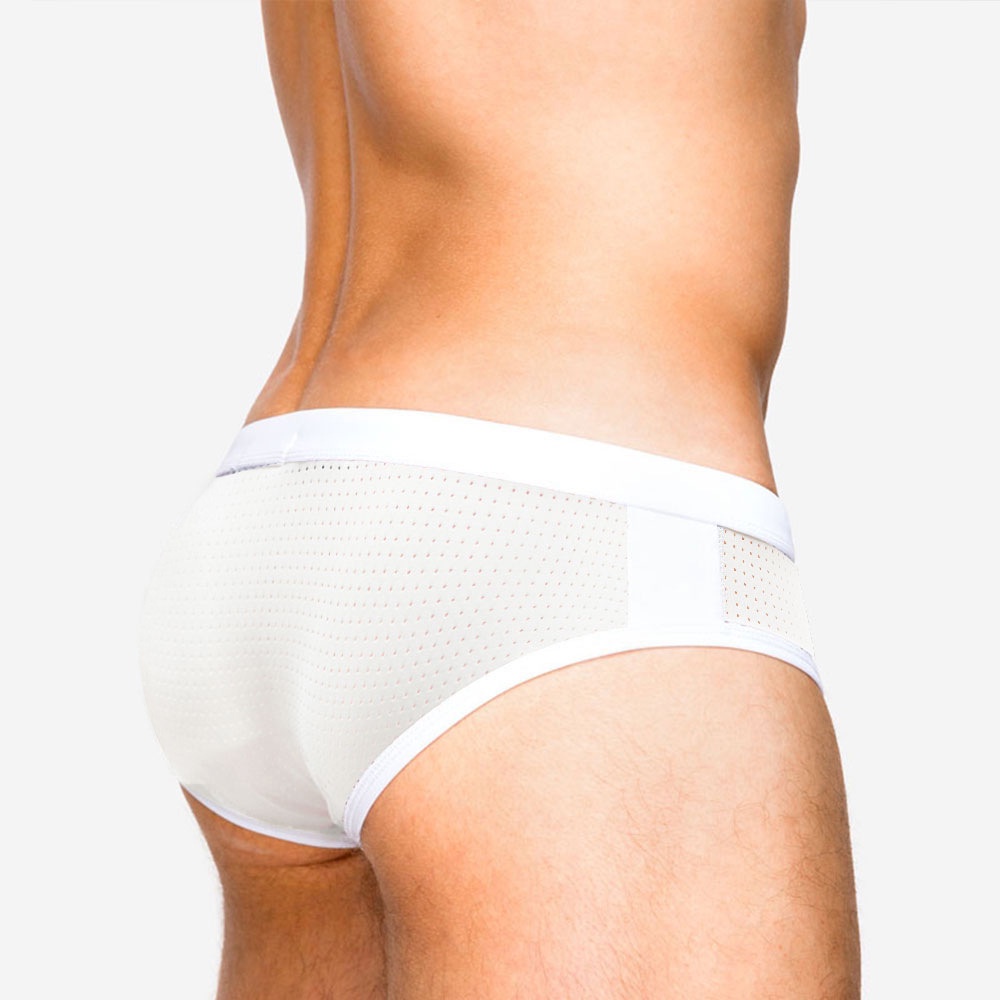 [GYMen]  Quần Bơi Tam sexy áo tắm Giác Bằng Nylon Phối Lưới Xuyên Thấu Phong Cách Âu Mỹ Cho Nam lửng thể thao