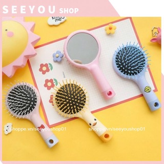 Gương lược cầm tay mini cute lược chải tóc cầm tay gỡ rối mini tròn gỡ rối cho nữ có kèm gương mặt sau See you shop