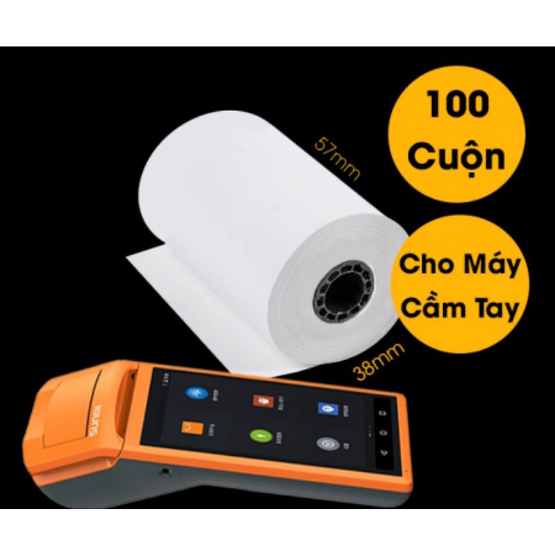 Cuộn giấy in nhiệt 57x38mm máy pos cầm tay, máy cà thẻ