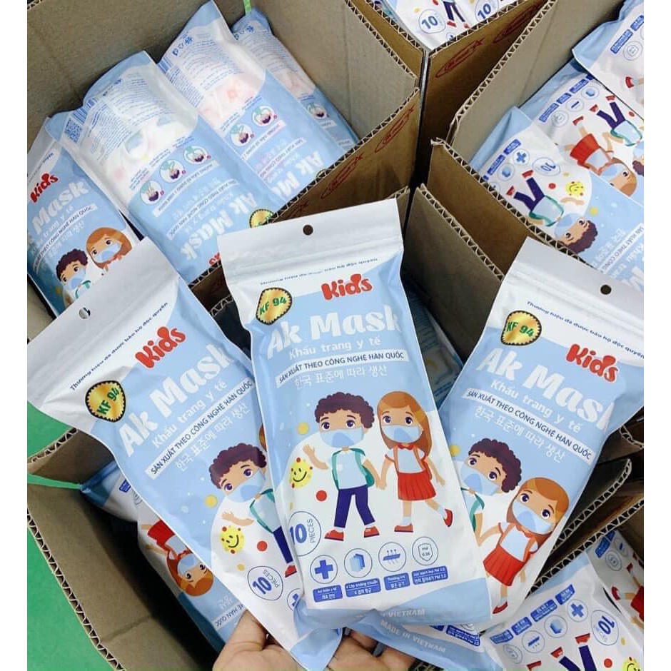[KF94 combo 50 cái] Khẩu trang trẻ em kids ak mask,khẩu trang kf94 cho bé 4 lớp dày dặn lọc sạch bụi cho bé 2 -10 tu