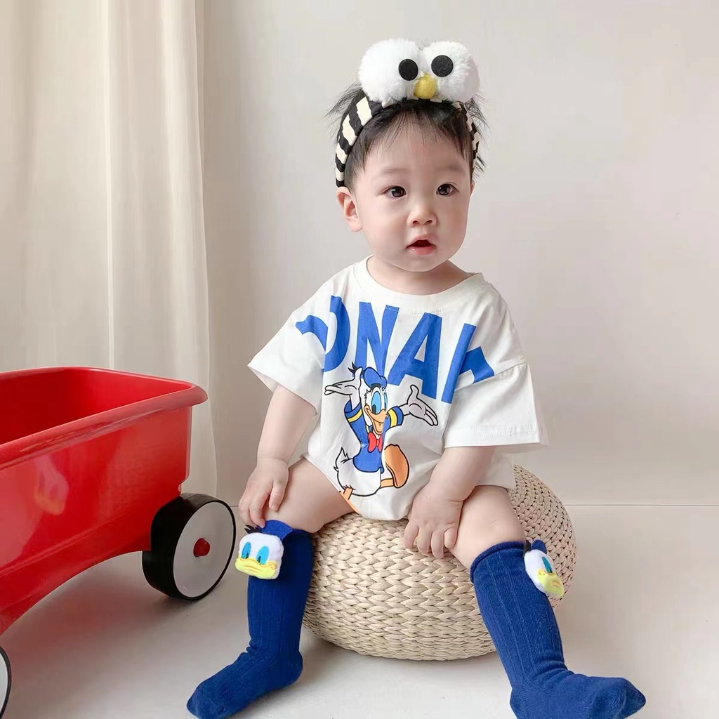 Bộ Áo Liền Quần Tay Ngắn In Họa Tiết Hoạt Hình Thời Trang Mùa Hè Cho Bé Sơ Sinh