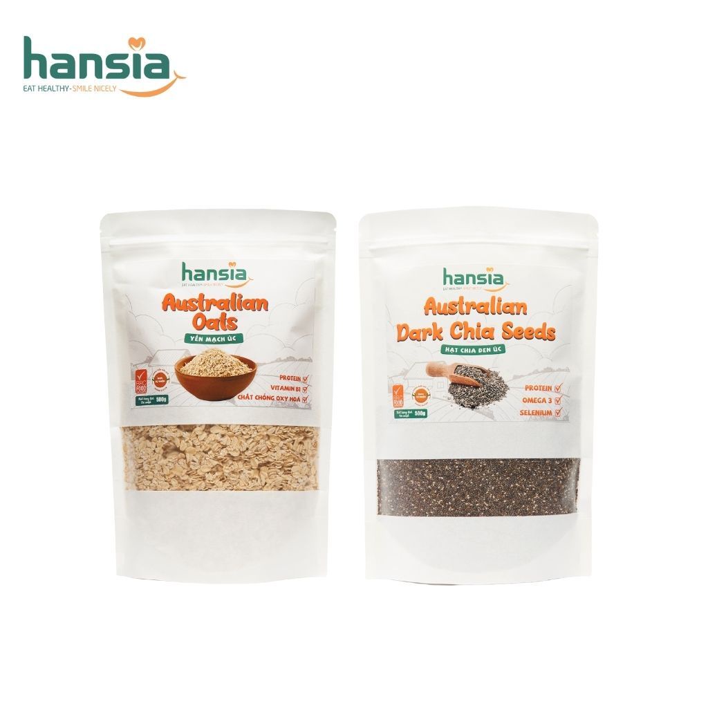 Combo Khỏe Mỗi Ngày Organic HANSIA Gồm Yến Mạch Và Hạt Chia Úc Đem Lại Bữa Ăn Dinh Dưỡng, Tốt Cho Tim Mạch 500g/Túi