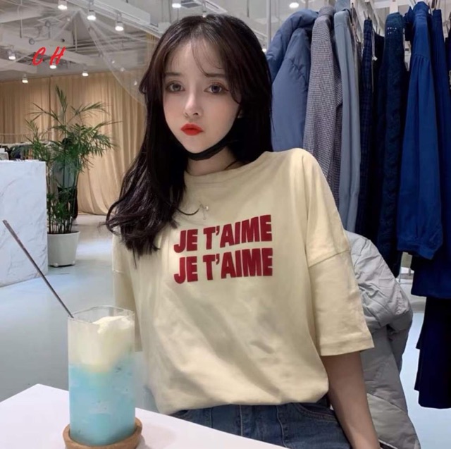 Áo phông Je T'Aime chữ ngực COH0919