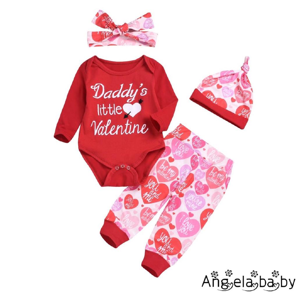 Nhv-baby Girls Daddy 's Little Valentine Áo Liền Quần + Quần Mũ 4 Bộ Trang Phục