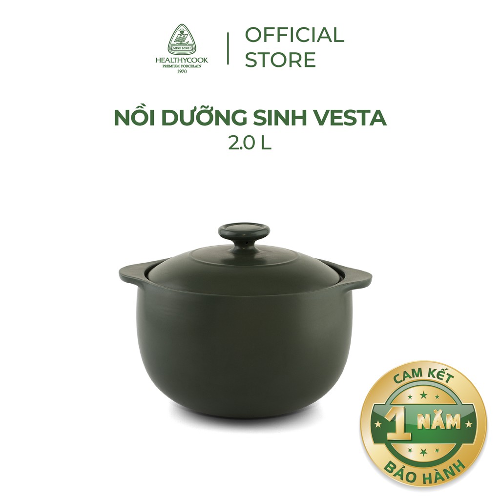 Nồi sứ dưỡng sinh Minh Long - Vesta 2.0 L + nắp dùng cho bếp gas, bếp hồng ngoại, không dùng cho bếp từ