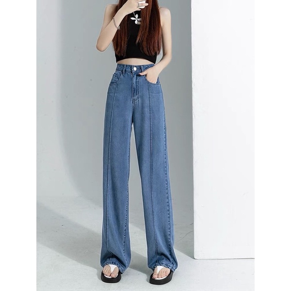 Quần xuông jeans  nữ, quần ống suông nữ Chắp thân hack dáng mẫu mới nhất 2022 Mã : 196 sản xuất tại HDJ