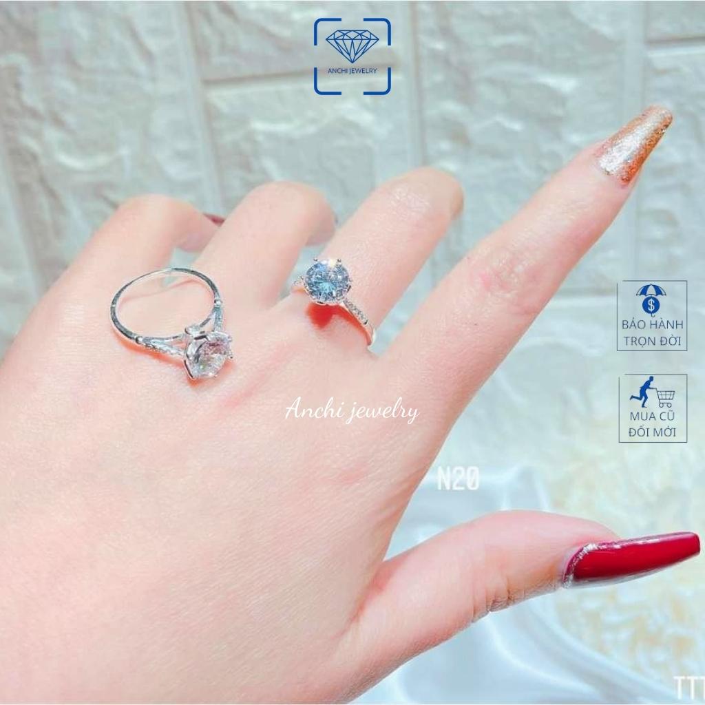 Nhẫn nữ mặt đá tròn 5ly nhô cao, bạc ta sáng đẹp - Anchi jewelry