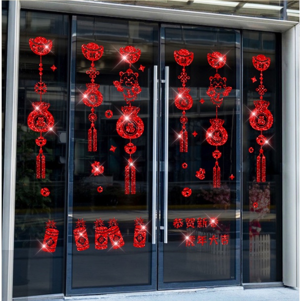 Decal hít tĩnh điện dán Tết - Mèo đứng trên túi tiền cầm thỏi vàng