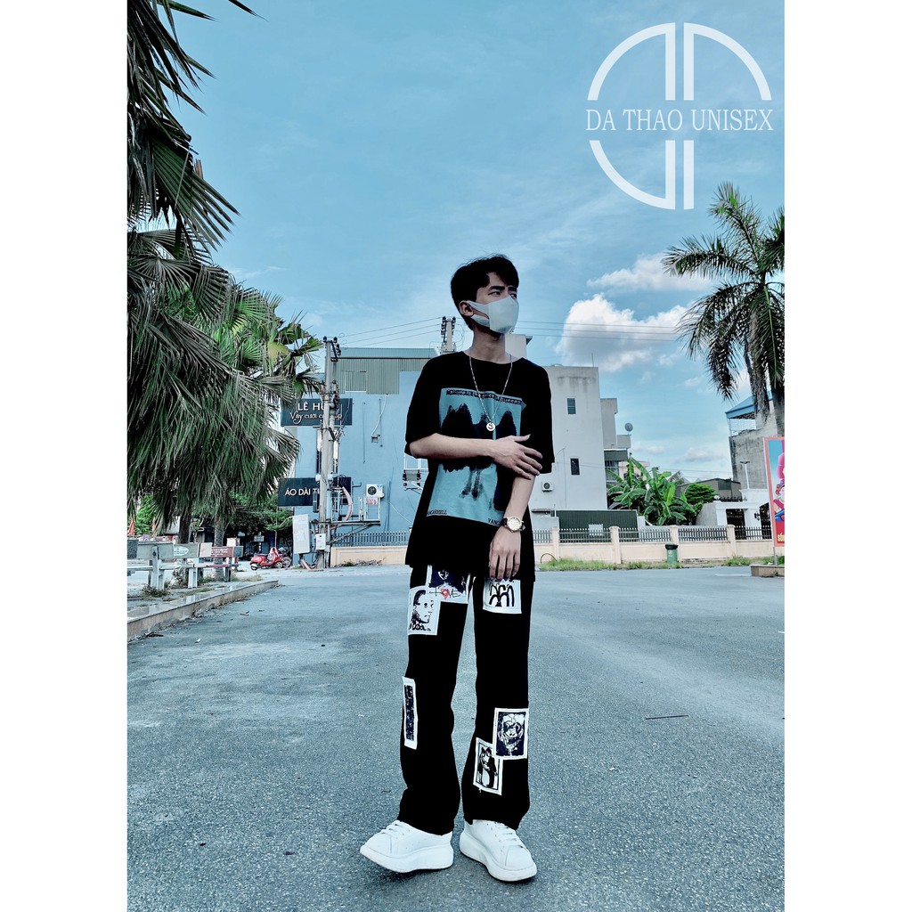 Quần Jeans ống rộng vá phong cách retro, quần dành cho nam nữ | BigBuy360 - bigbuy360.vn
