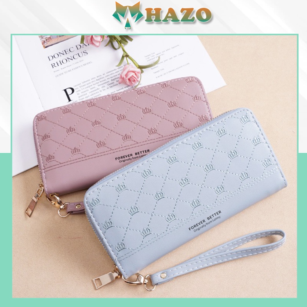 Ví Dài Nữ Cầm Tay Đen Chéo Vương Miện V553 Cao Cấp Kiểu Dáng Sang Trọng Phong Cách Hàn Quốc - Hazo