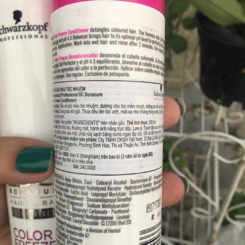 Cặp gội xả giữ màu tóc nhuộm Schwarzkopf BC Color Freeze Sulfate-Free Shampoo 250ml /200ml