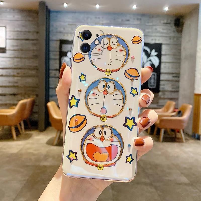 Cartoon Doraemon blue light water drill mobile phone case iPhone 7/7p/8/8p/x/xs/xsmax/xr/11/12/mini/pro/promax