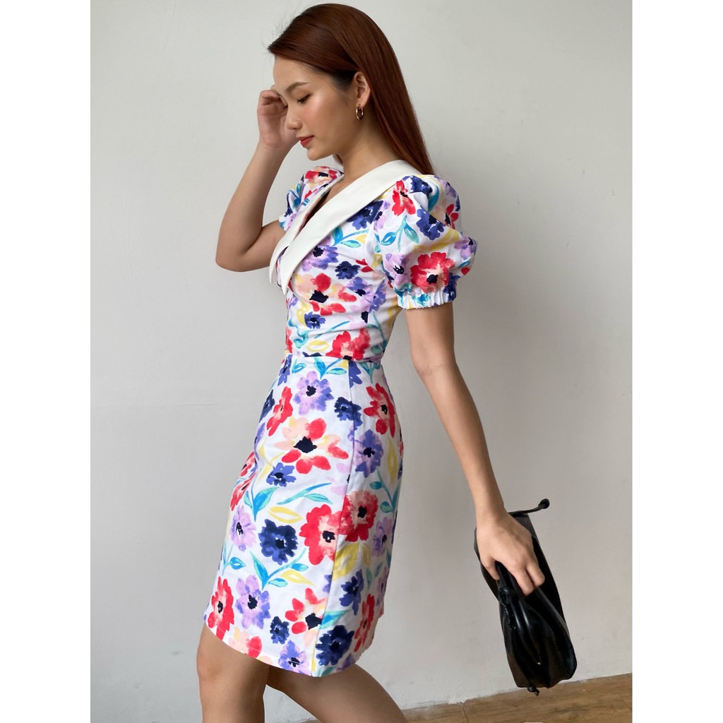 Đầm Hoa Cổ V Tay Phồng EDINI - D1396 | BigBuy360 - bigbuy360.vn